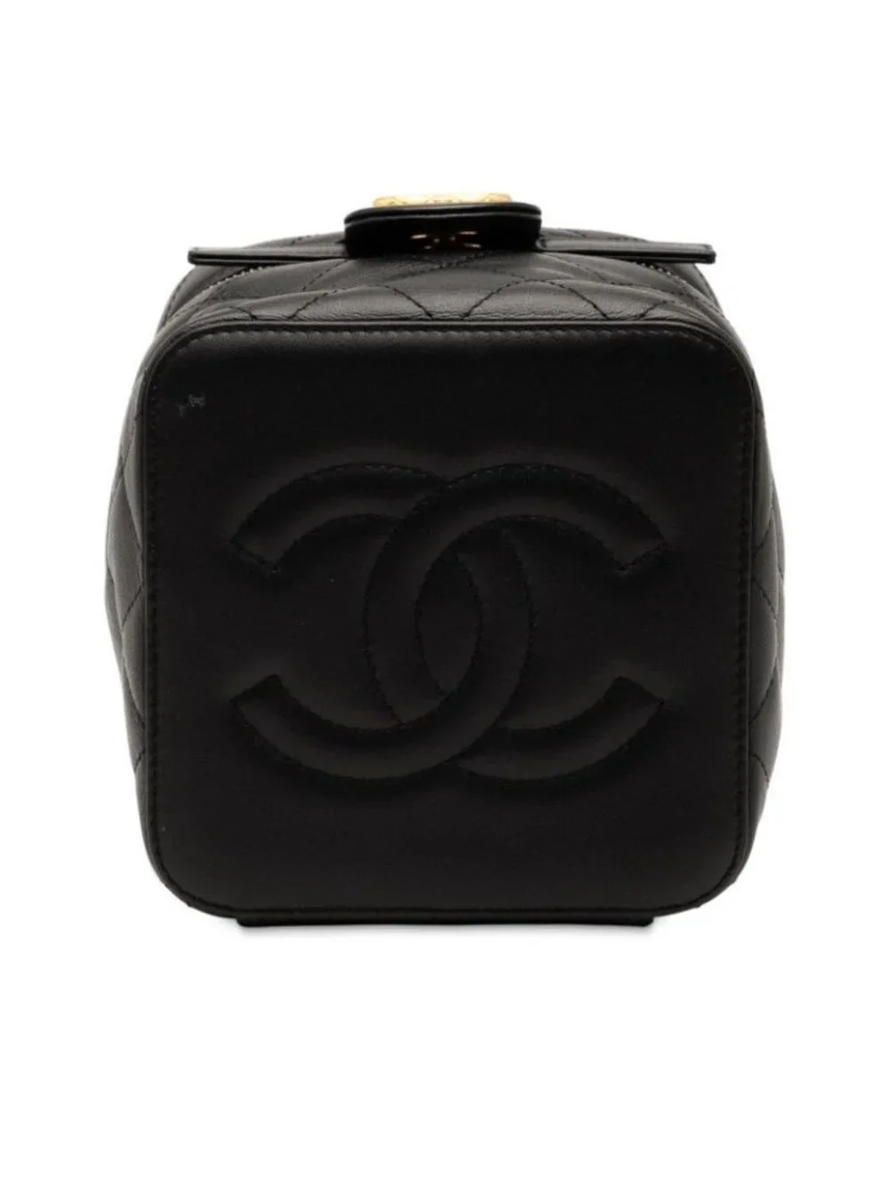 Chanel CC Logo Quilted Chain Shoulder Bag Vanity Black Lambskin